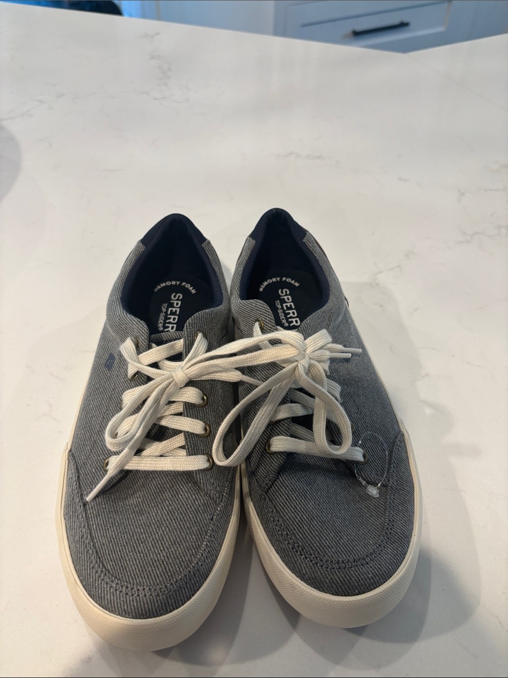 Sperry Boys Gray Canvas Boat Shoes with White Laces NWOT